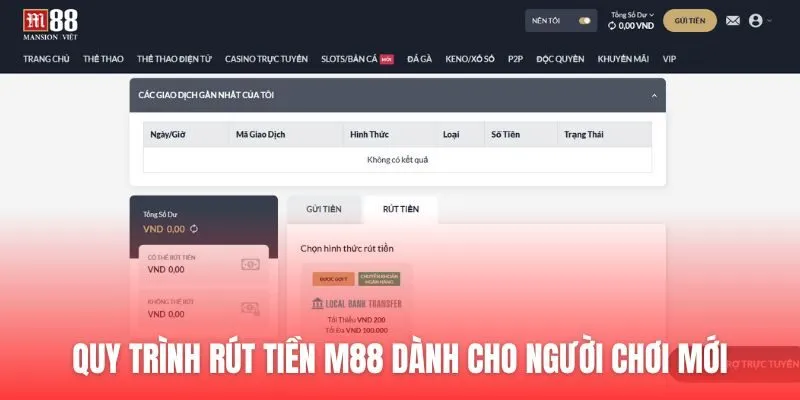 Quy trình rút tiền M88 dành cho người chơi mới